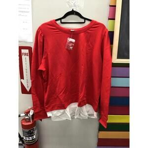 TWR HLL christie Brinkley layered sweater w button down size XL new red HSN